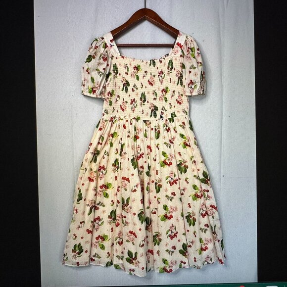 JESSAKAE Orchard Cherry Blossom Cream Short Puff Sleeve Midi Dress Plus XXL - Picture 10 of 16